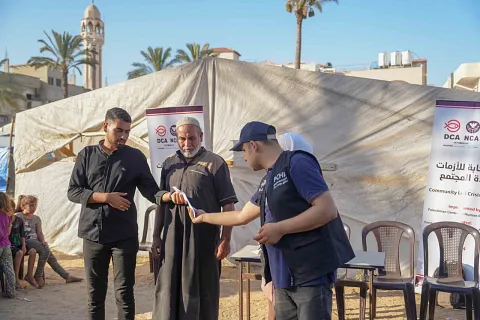 Hjelpearbeidere på bakken i Gaza. 